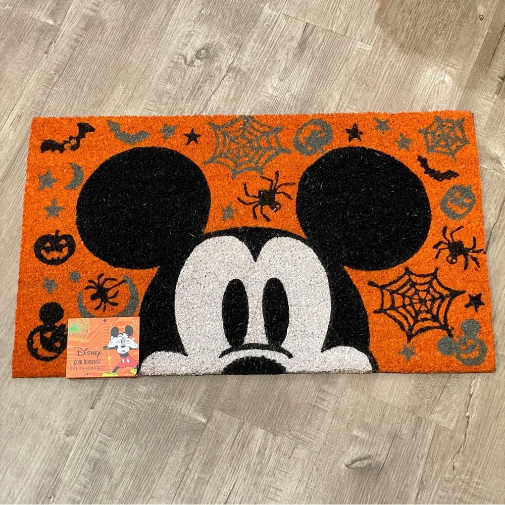 Disney‎ Mickey Mouse Halloween Coir Doormat Orange Black Spiders Bats 18x30 NEW